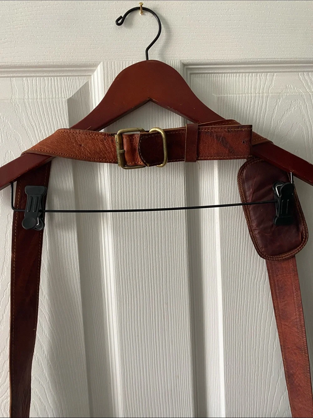 Vintage Brown Leather Messenger Bag with Brass Hardware